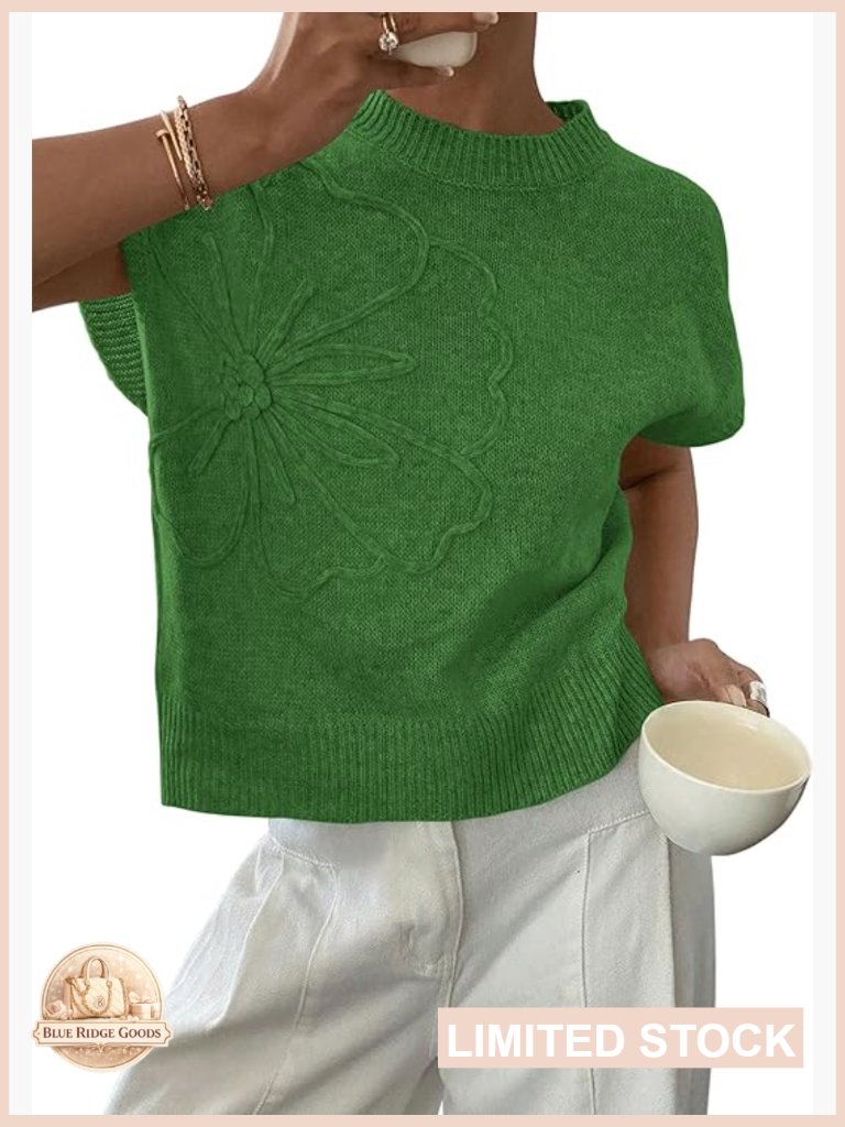 Spring Sweater Vest Trendy Flower Knit Short Sleeve Pullover Tank Top Chic